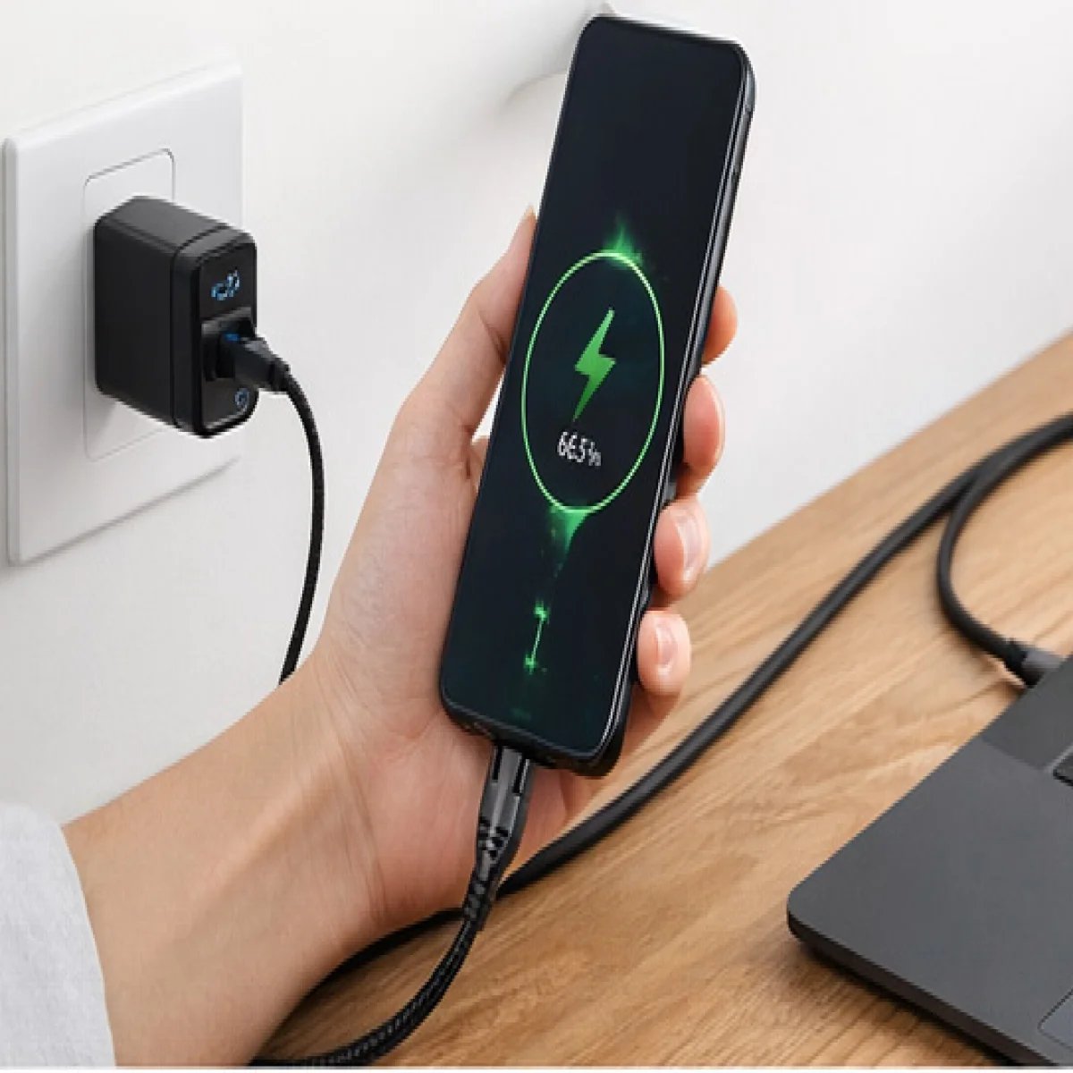 Baqer USB-C to USB-C 65W Fast Charging Cable with Digital Display (PD) –BC_C218 - صورة 3