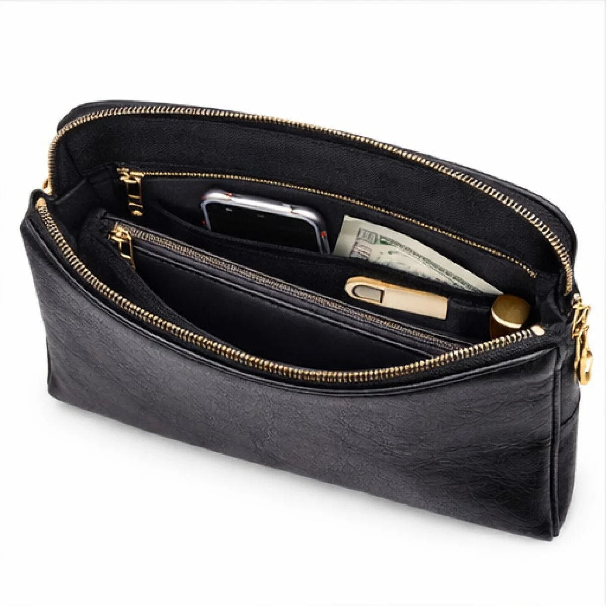 Versace La Medusa Quilted Leather Pouch – Black & Gold - صورة 4