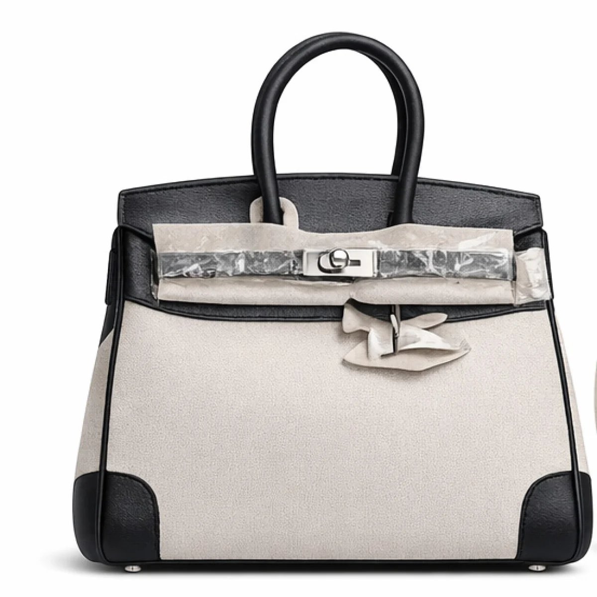Hermès Birkin Style Two-Tone Leather Handbag – Black & White Edition - صورة 10