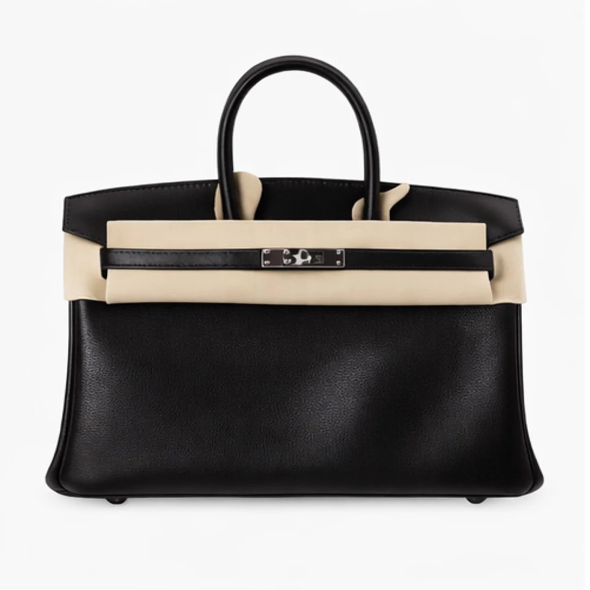 Hermès Paris – Birkin Style Structured Tote – Black & Beige Edition - صورة 4