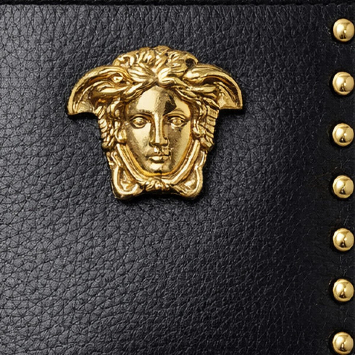 Versace – Medusa Studded Leather Zip Clutch – Black & Gold Edition - صورة 4