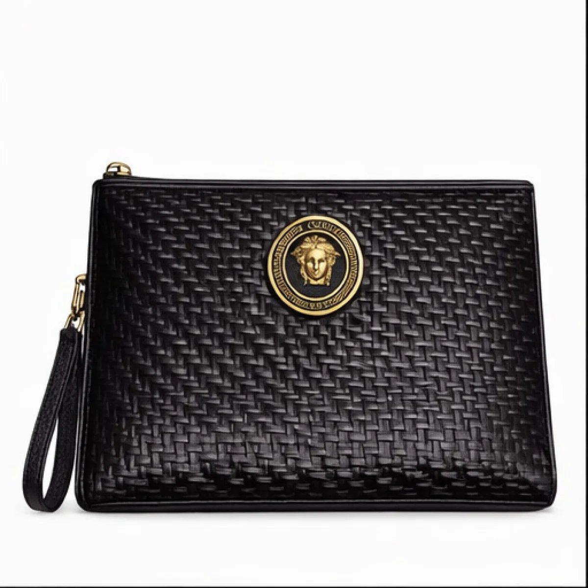 Versano Milano – Medusa Woven Leather Zip Clutch – Black Edition - صورة 5