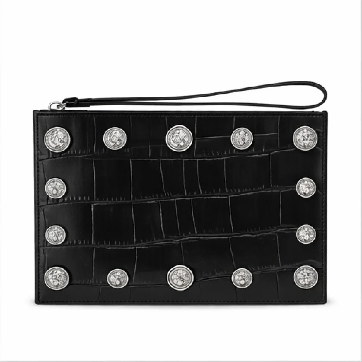 Versace – Medusa Studded Croc Leather Clutch – Black Edition - صورة 4