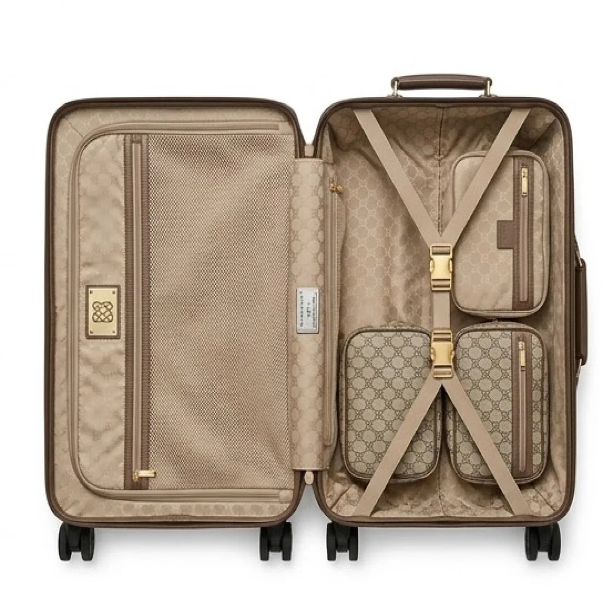 Gucci – GG Supreme Rolling Travel Suitcase Brown Leather Trim Premium Edition - صورة 4