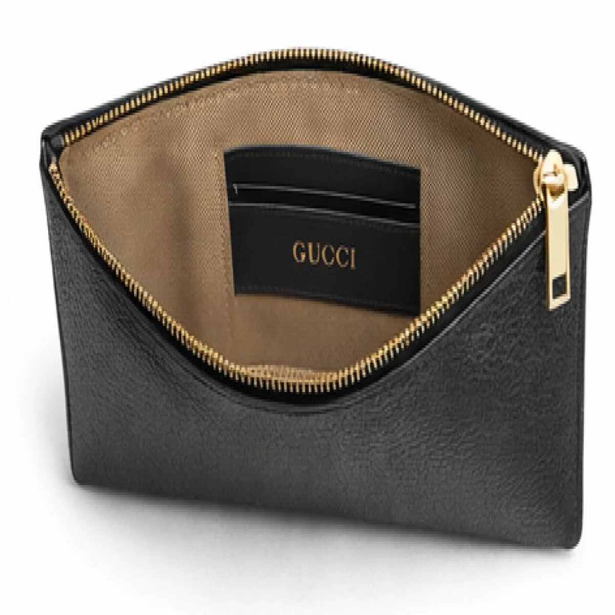 Gucci – GG Logo Leather Zip Pouch Clutch – Black Edition - صورة 5