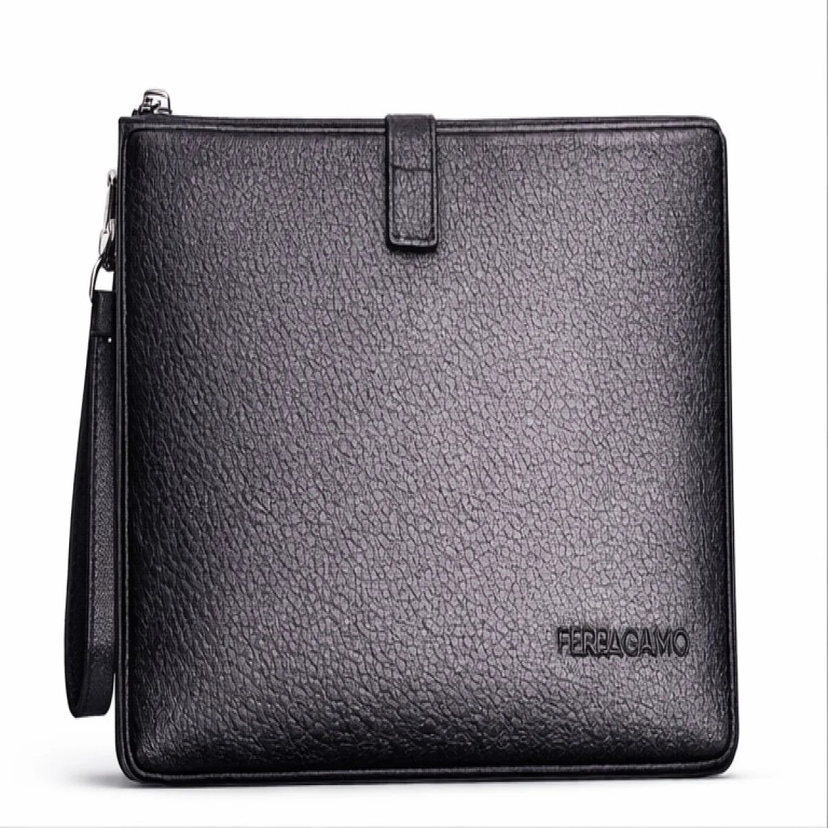 Ferragamo Firenze – Classic Grain Leather Zip Clutch – Black Edition - صورة 5