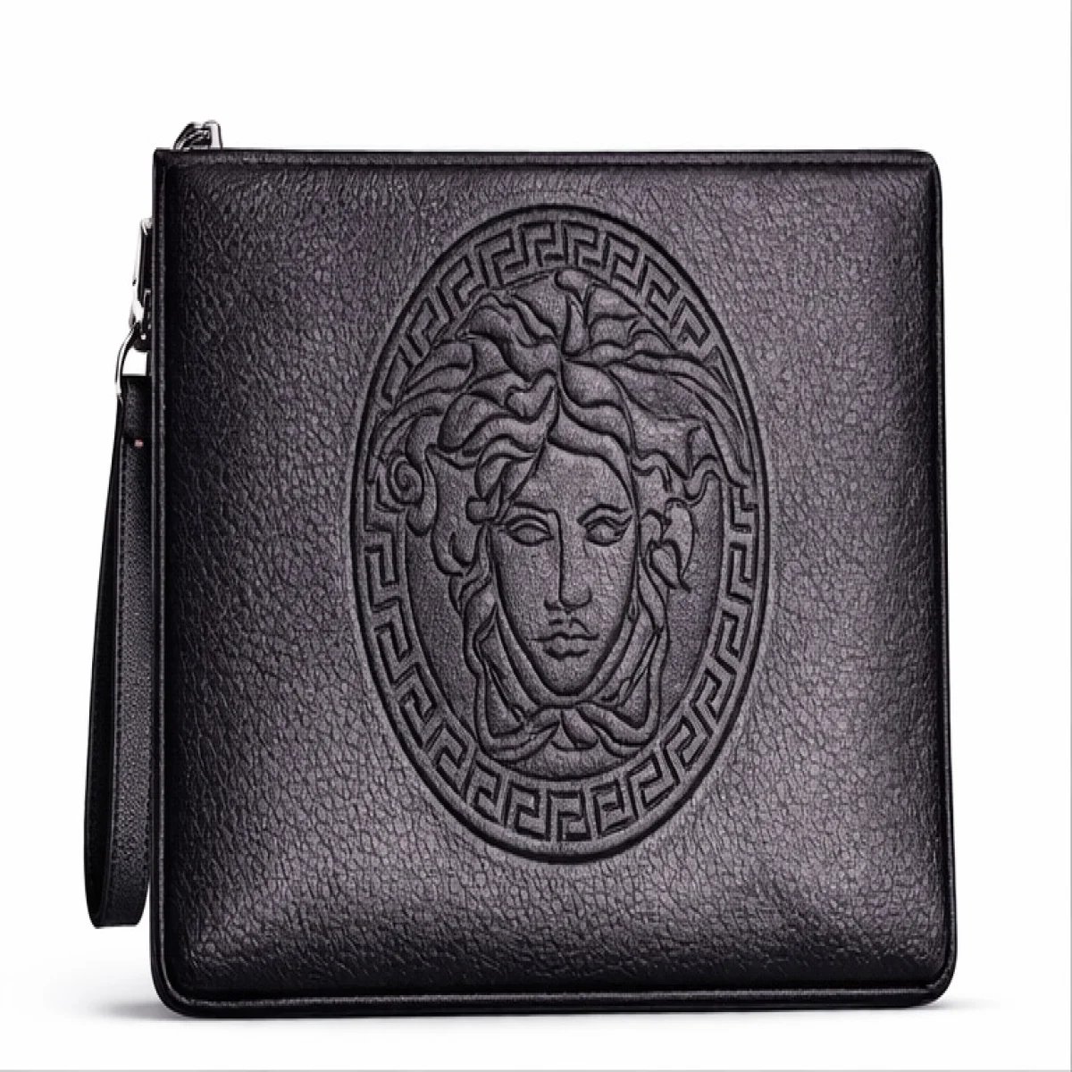 Versano Medusa Milano – Medusa Heritage Embossed Leather Zip Clutch – Black Edition - صورة 4