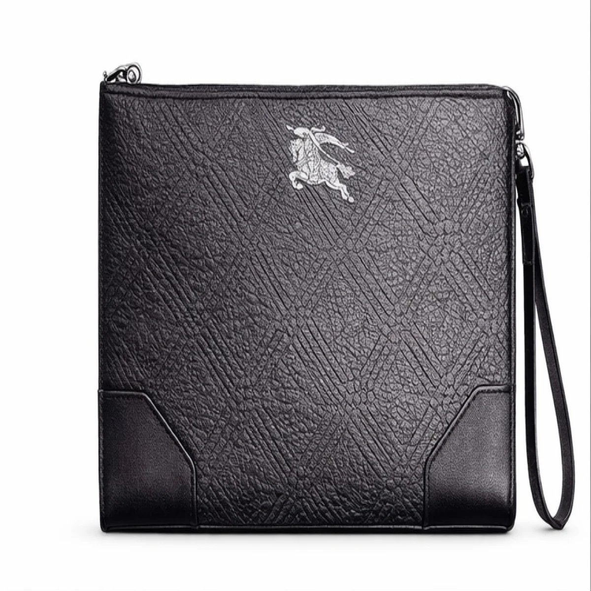 Regal Knight London – Heritage Check Leather Zip Clutch – Black Edition - صورة 4