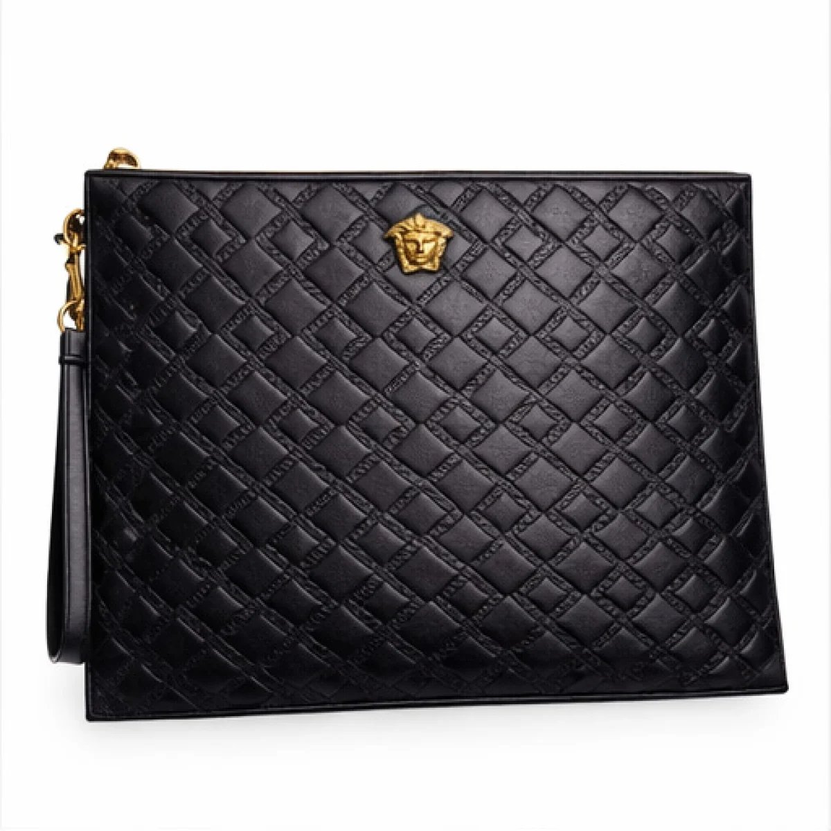 Versace La Medusa Quilted Leather Pouch – Black & Gold - صورة 5