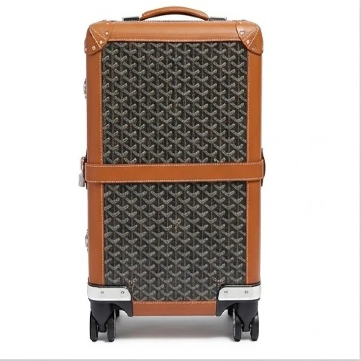 Goyard – Goyardine Rolling Travel Suitcase Brown Leather Trim Edition - صورة 5