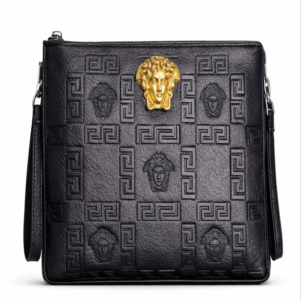 Versano Medusa Milano – Medusa Icon Embossed Leather Zip Clutch – Black Edition - صورة 4