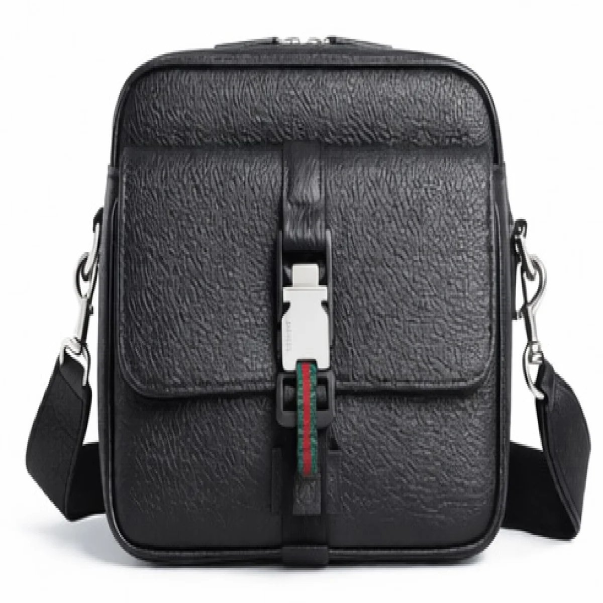 Gucci – Web Stripe Leather Crossbody Bag – Black Edition - صورة 5