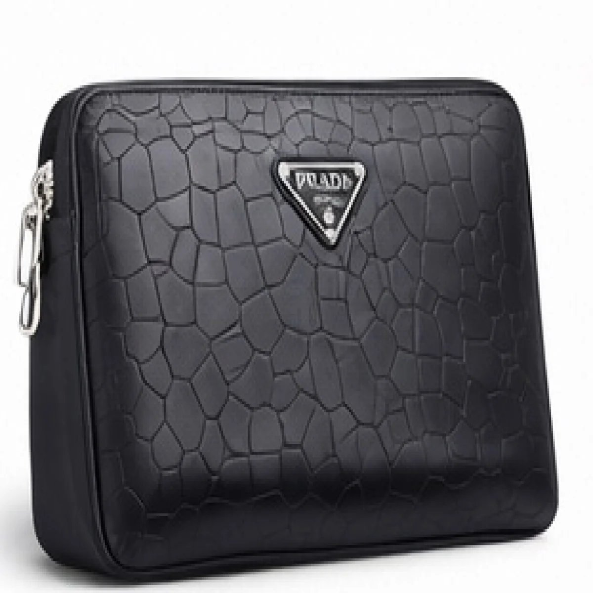 Prada – Crocodile-Embossed Leather Zip Clutch – Black Edition - صورة 2