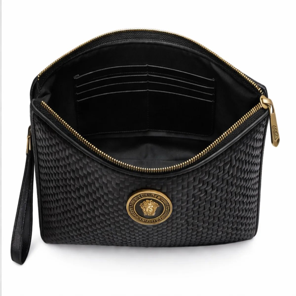 Versano Medusa Milano – Medusa Woven Leather Zip Clutch – Black Edition - صورة 3