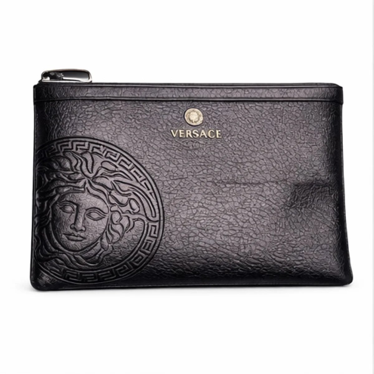 Versace Medusa Embossed Leather Pouch – Black Edition - صورة 5
