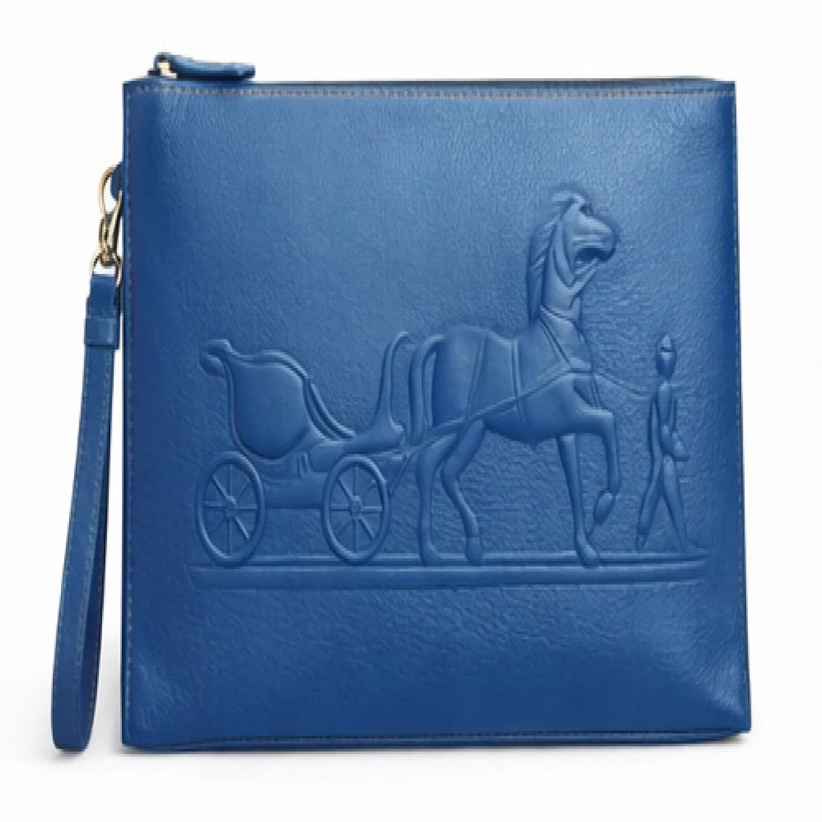 Hermès – Horse Carriage Embossed Leather Clutch – Blue Edition - صورة 5