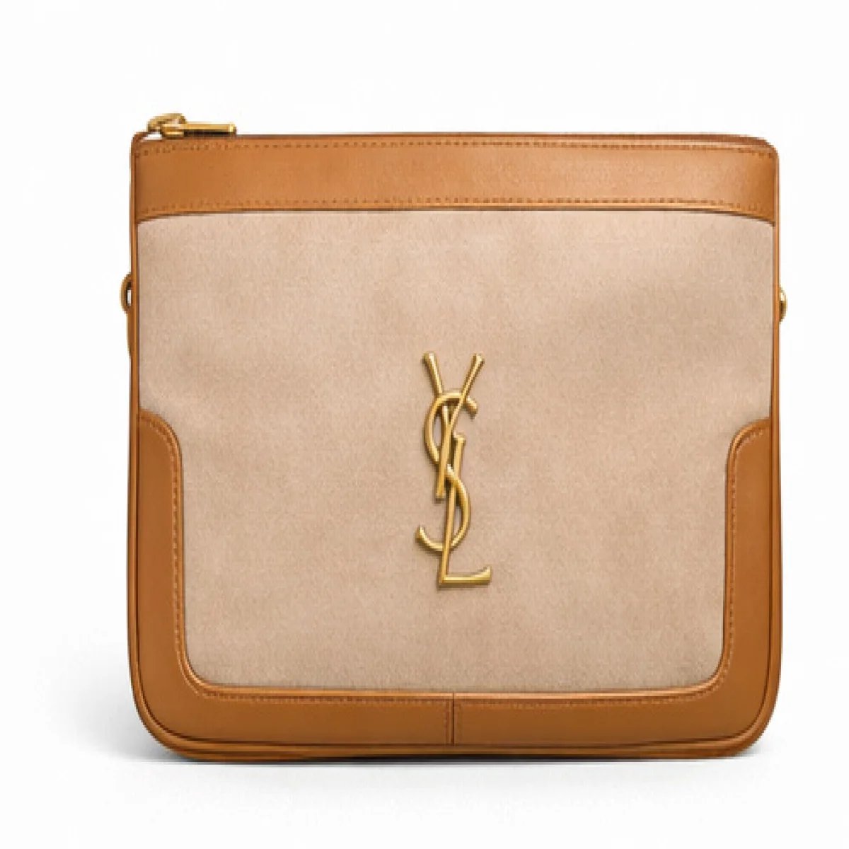 Saint Laurent – Cassandre Leather Clutch – Beige & Tan Edition - صورة 5