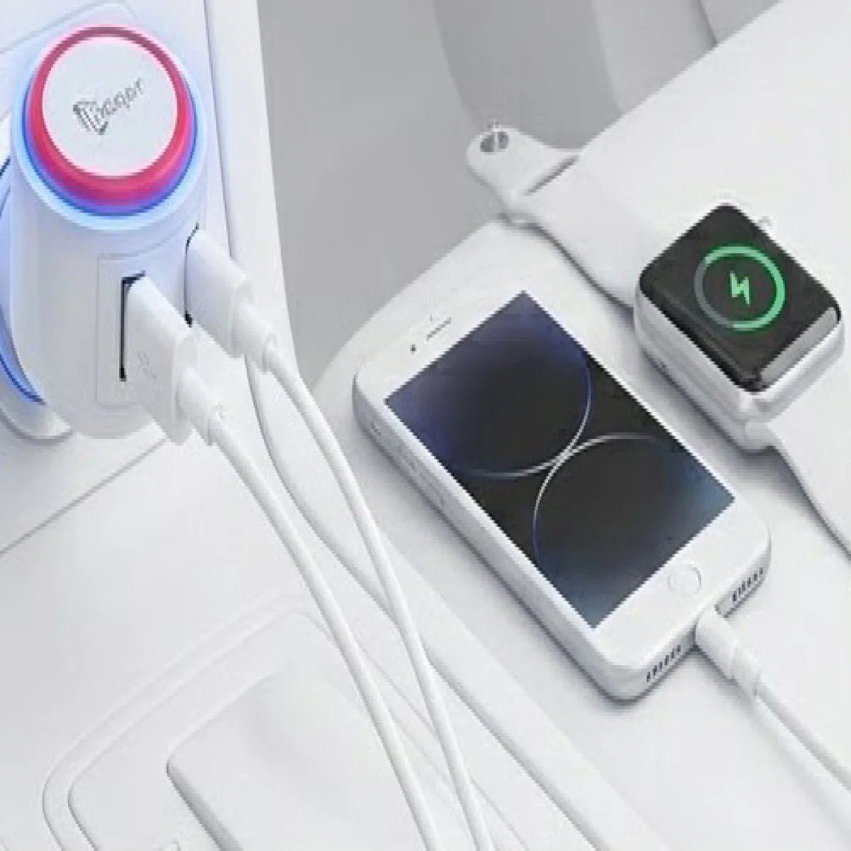 Baqer Multi-Port Wall Charger with Built-in Cable –BA_13 - صورة 2