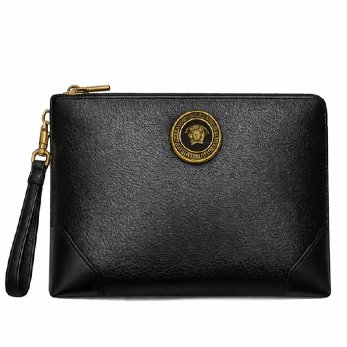 Versace – Medallion Leather Zip Clutch – Black & Gold Edition - صورة 5