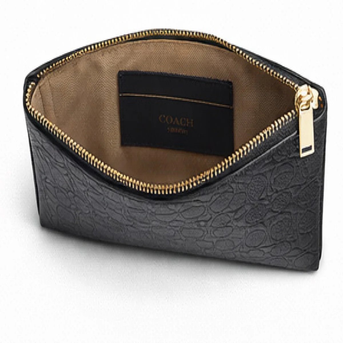 Coach – Signature Embossed Leather Wristlet Clutch – Black Edition - صورة 5