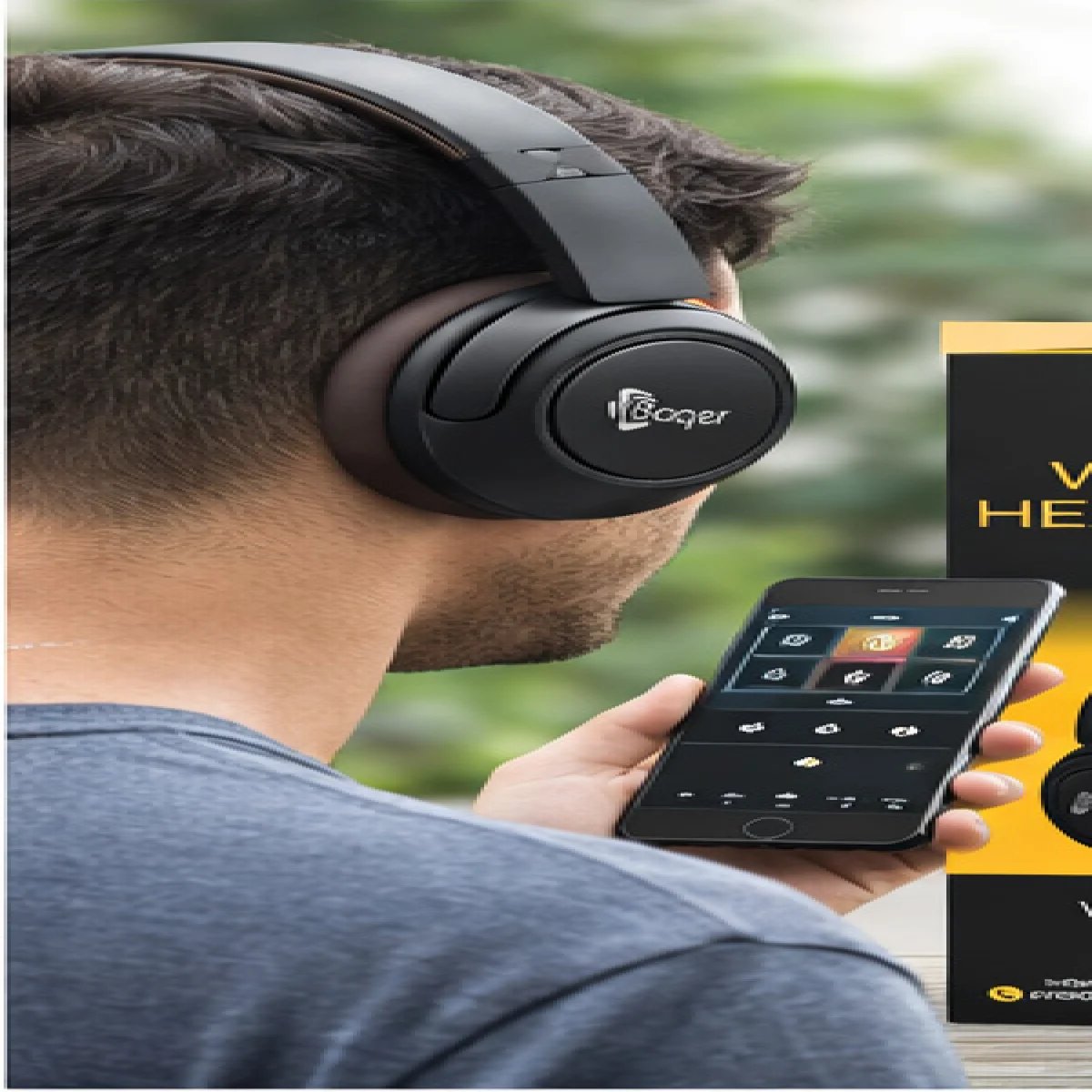 B-057Baqer Wireless Over-Ear Headphones with Up to 12 Hours Playtime - صورة 3