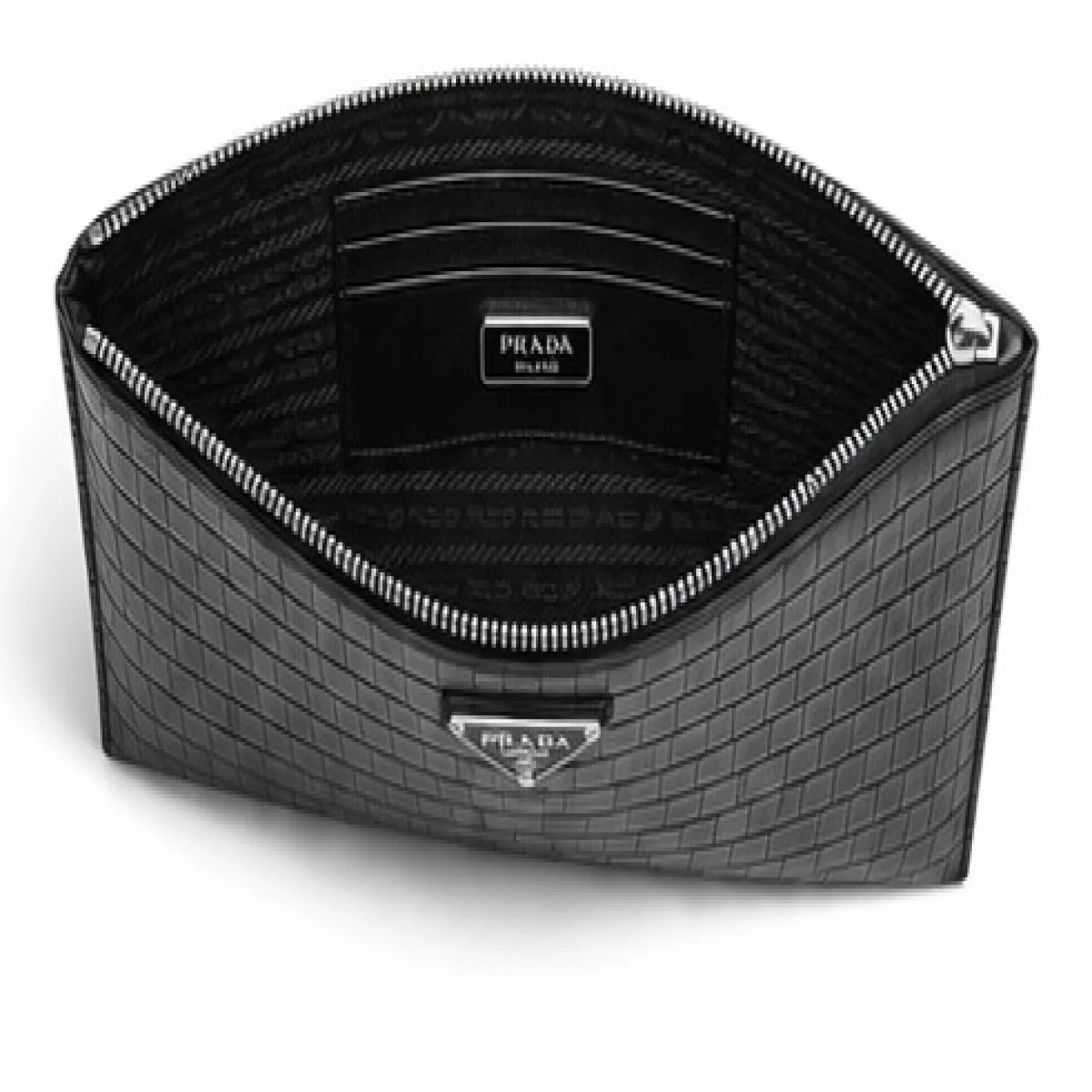 Prada – Crocodile Embossed Leather Wristlet Clutch – Black Edition - صورة 5