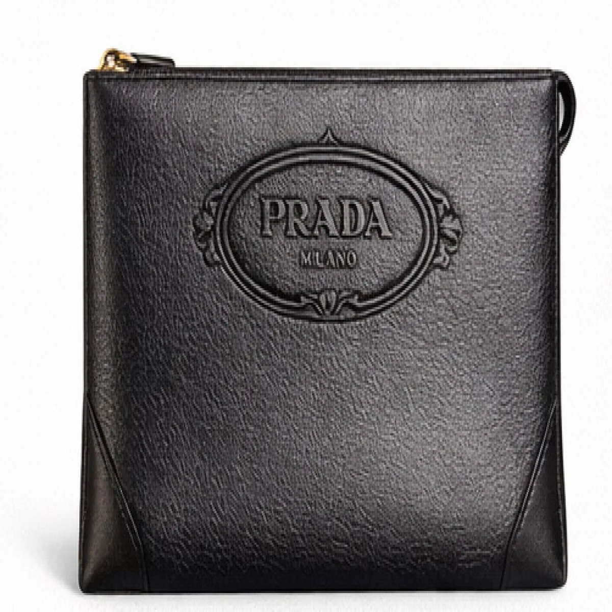 Prada Milano – Embossed Logo Leather Clutch – Black Edition - صورة 6