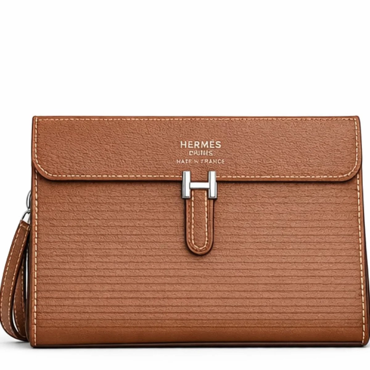 Hermès Paris – Classic H Lock Leather Clutch – Brown Edition - صورة 5