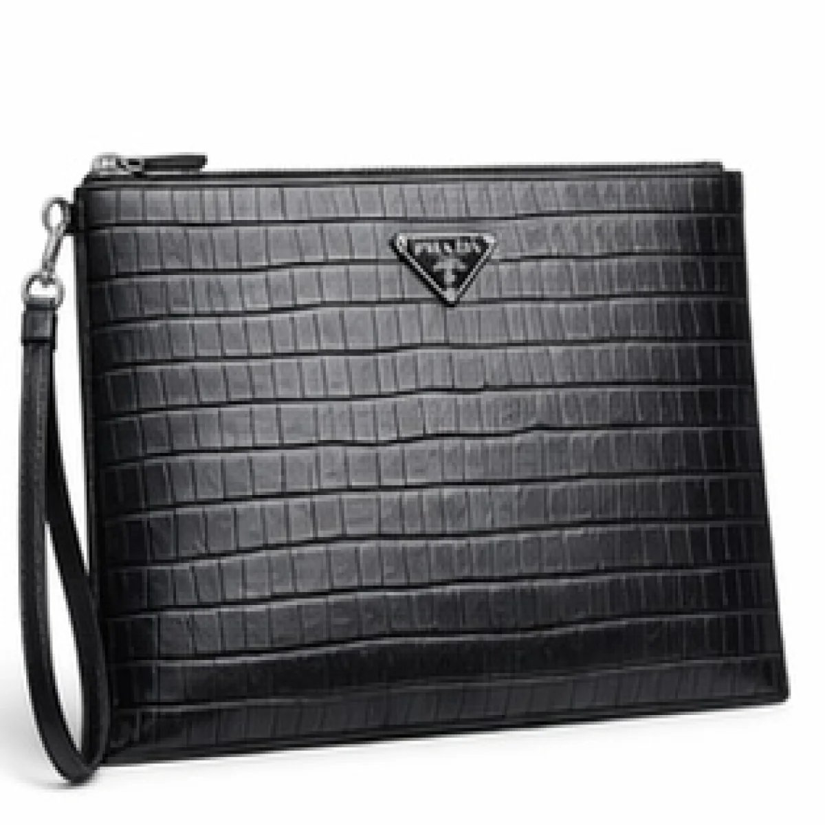 Prada – Crocodile Embossed Leather Wristlet Clutch – Black Edition - صورة 2
