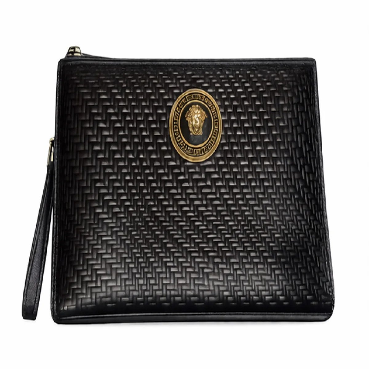 Versano Medusa Milano – Medusa Woven Leather Zip Clutch – Black Edition - صورة 4