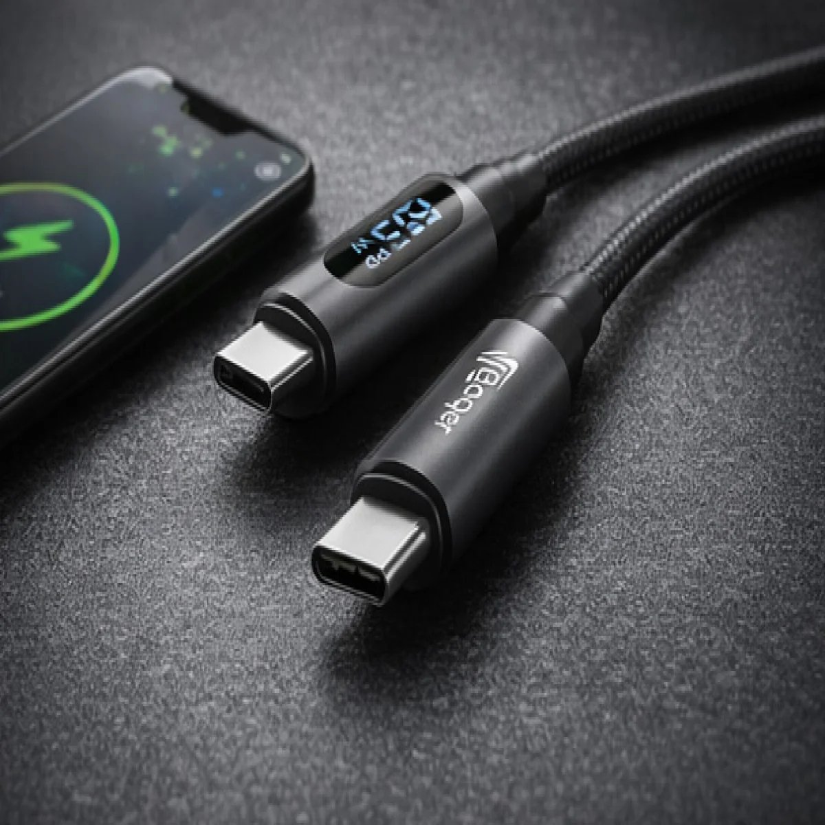Baqer USB-C to USB-C 65W Fast Charging Cable with Digital Display (PD) –BC_C218 - صورة 2