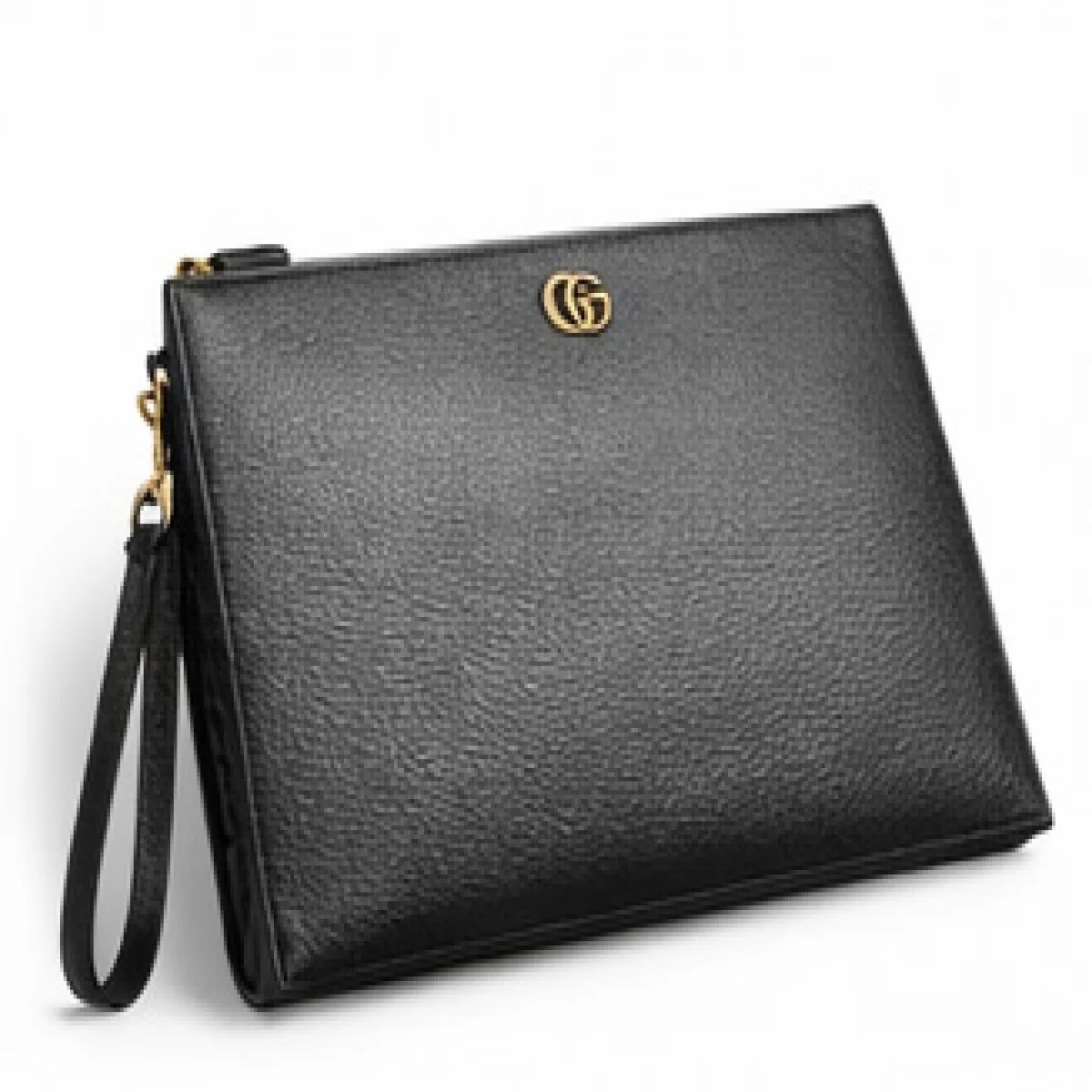 Gucci – GG Logo Leather Zip Pouch Clutch – Black Edition - صورة 2