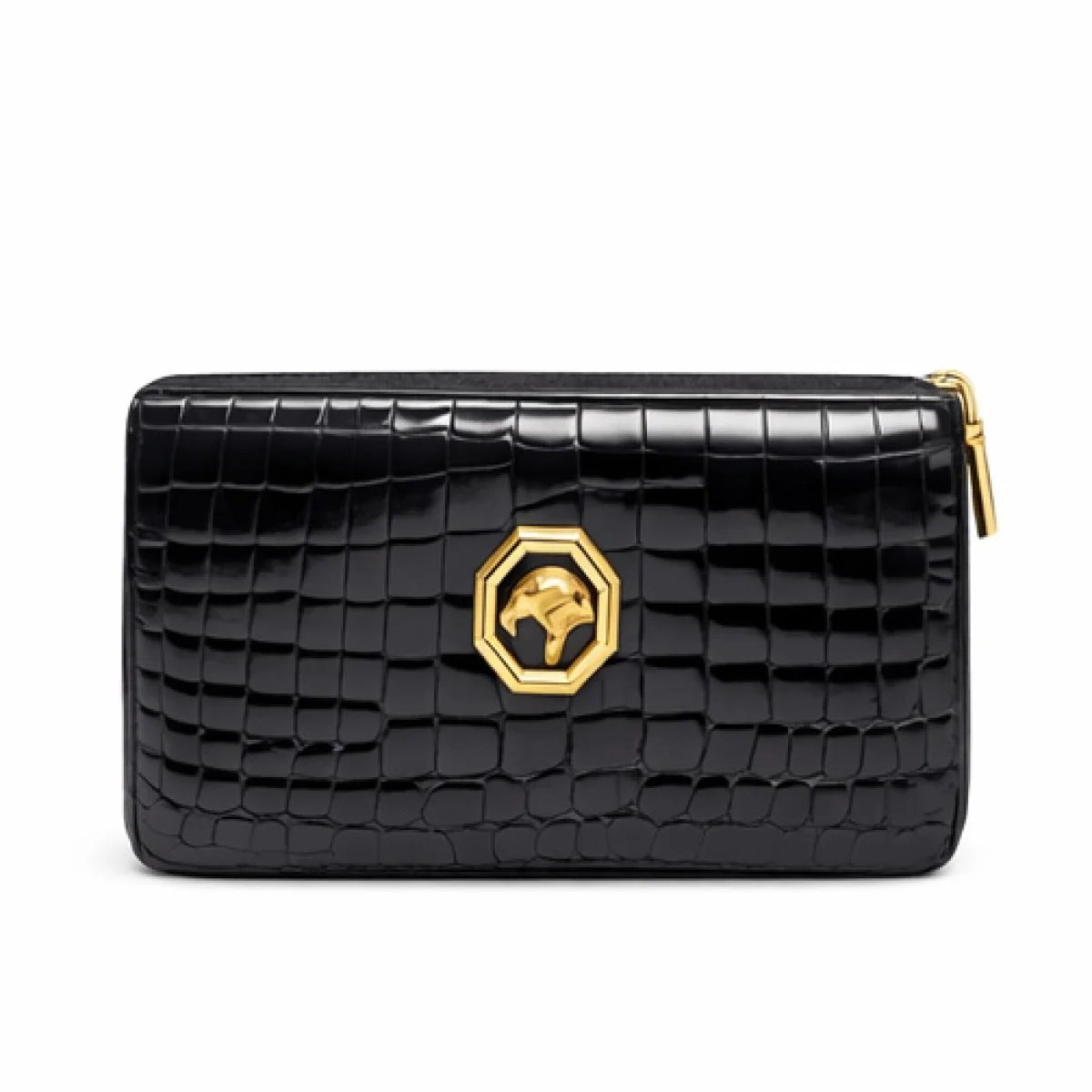 Crocodile Embossed Leather Zip Wallet – Black Luxury Edition - صورة 5