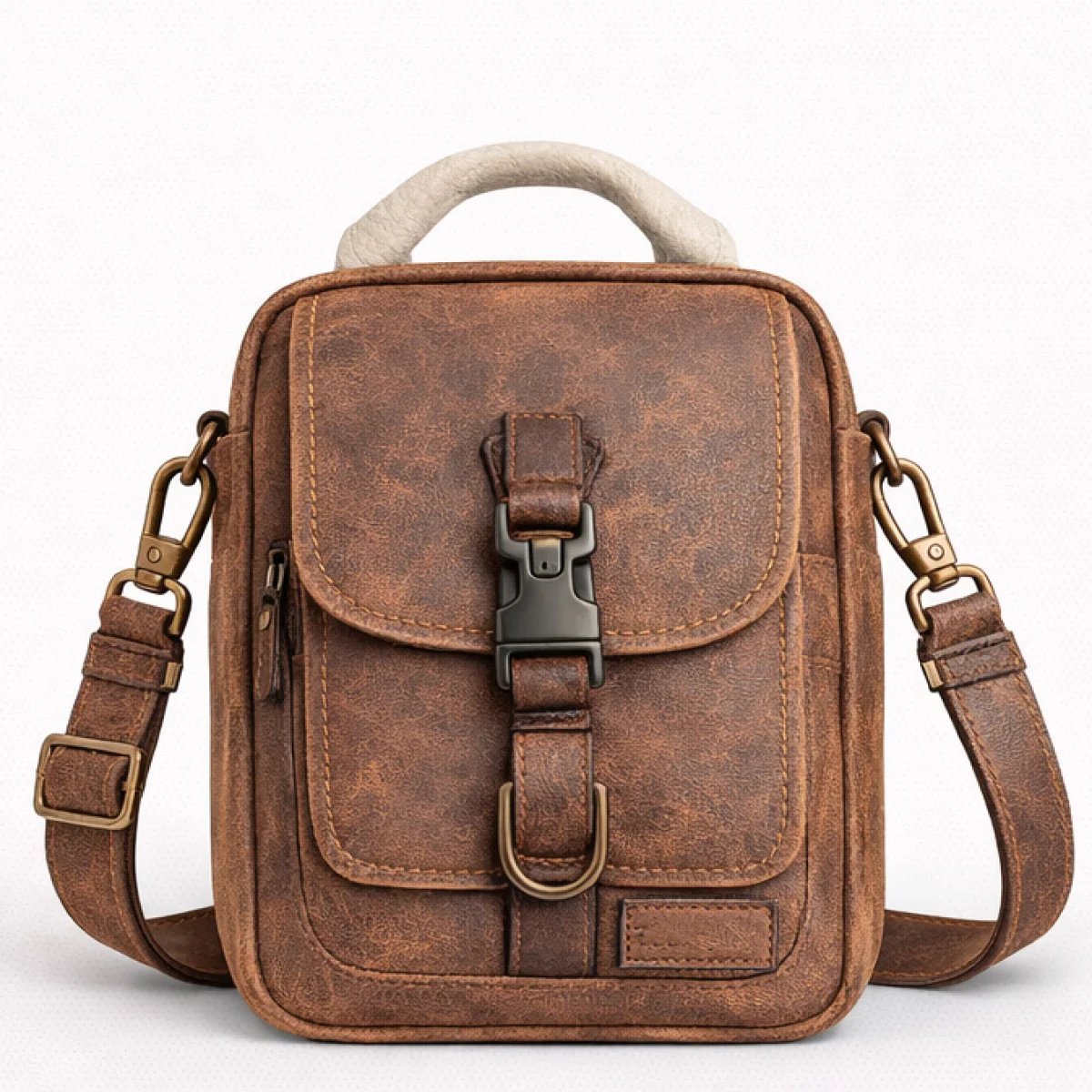 Vintage Leather Utility Crossbody Bag - صورة 4