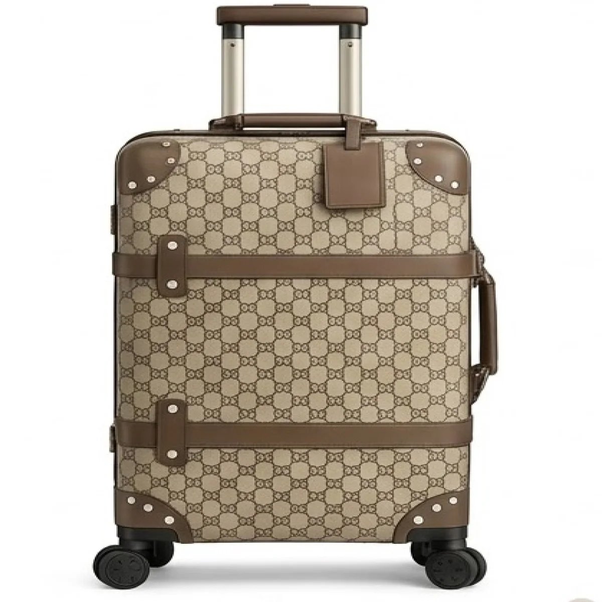 Gucci – GG Supreme Rolling Travel Suitcase Brown Leather Trim Premium Edition - صورة 5