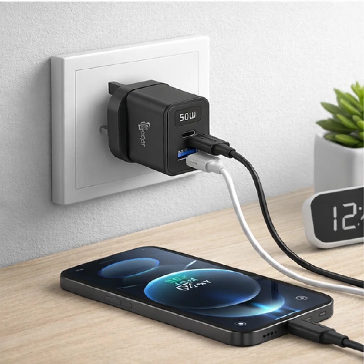 Baqer 50W Fast Wall Charger with Digital Display (PD/QC) –BC_336D - صورة 3
