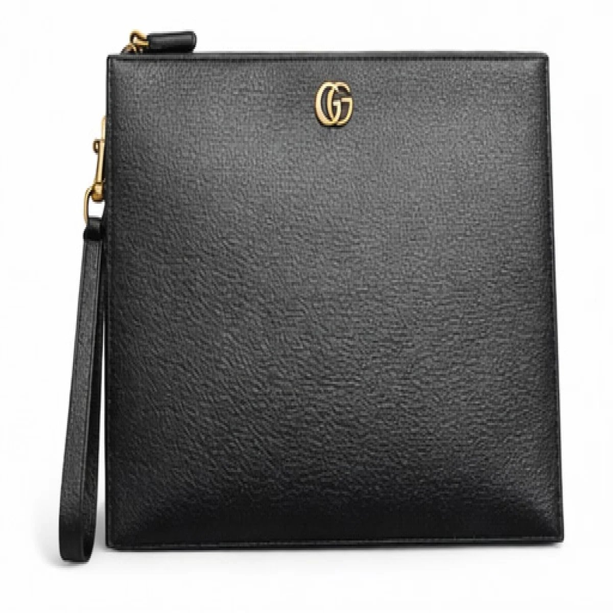 Gucci – GG Logo Leather Zip Pouch Clutch – Black Edition - صورة 6