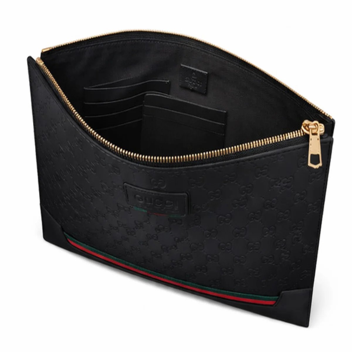 Gucci – GG Embossed Clutch – Black Web Stripe Edition - صورة 4