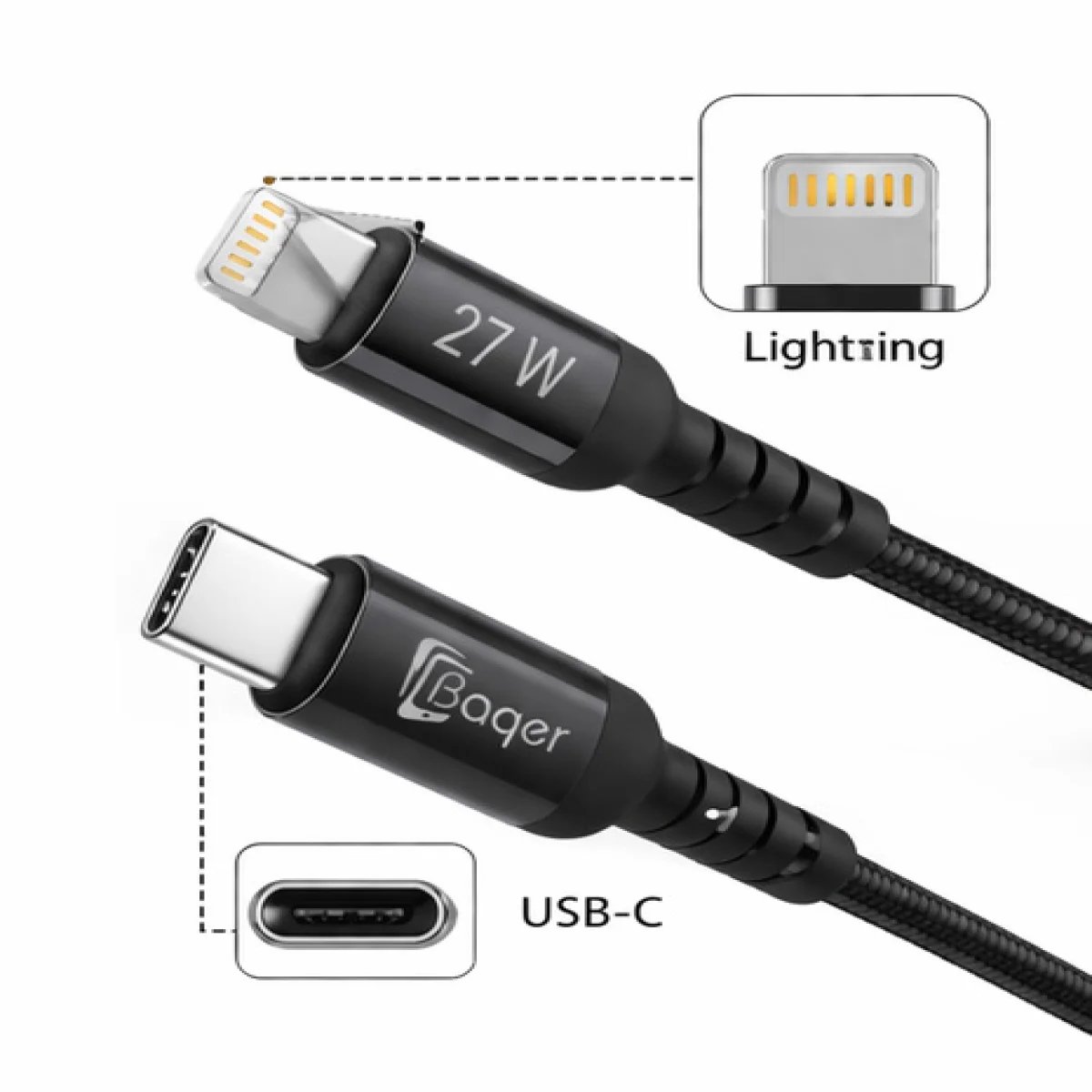 Baqer USB-C to Lightning 27W Fast Charging Cable –TD_CA101 - صورة 4