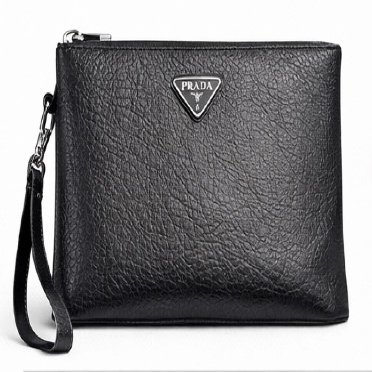 Prada – Soft Grain Leather Wristlet Clutch – Black Edition - صورة 5