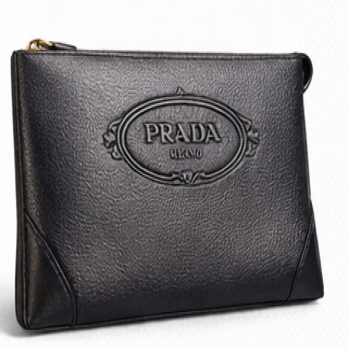 Prada Milano – Embossed Logo Leather Clutch – Black Edition - صورة 2