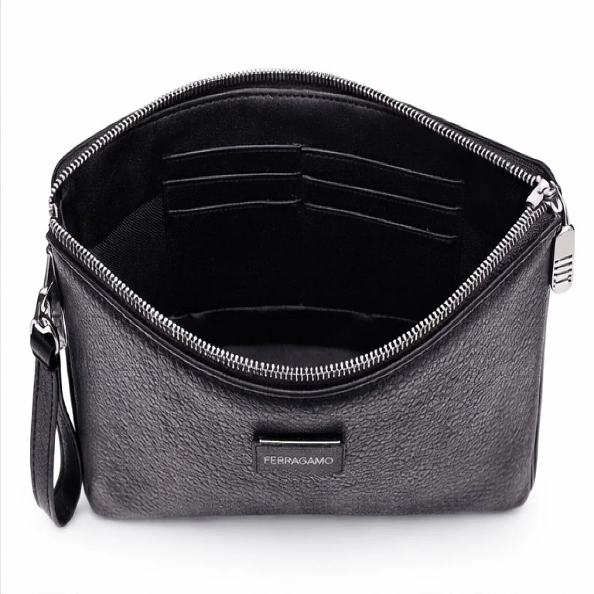 Ferragamo Firenze – Classic Grain Leather Zip Clutch – Black Edition - صورة 4