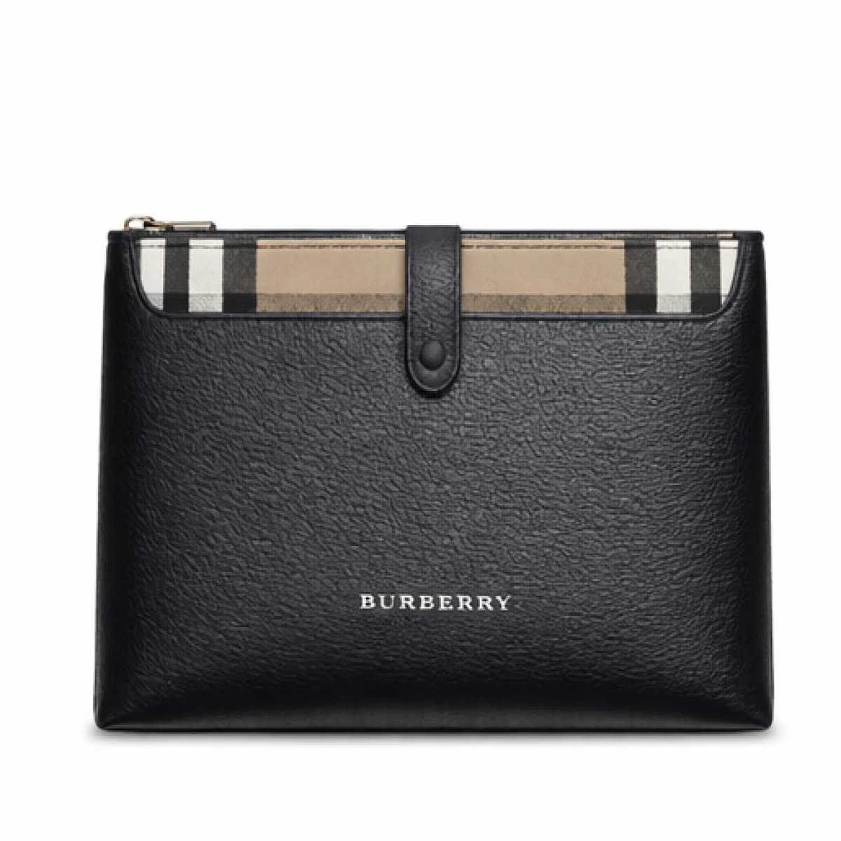 Burberry – Vintage Check Leather Pouch Clutch – Black Edition - صورة 4