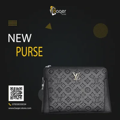 حقيبة كلاتش جلدية بنقشة بارزة وإكسسوارات فضية – أسود – BQ-HB781