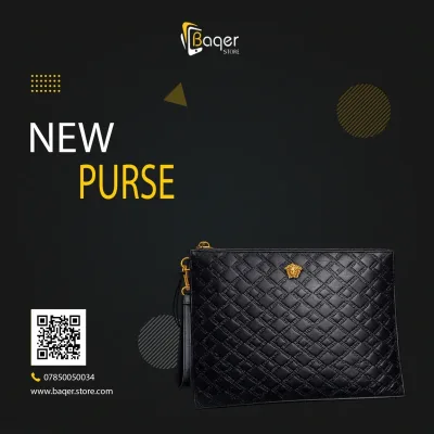 La Medusa Quilted Leather Pouch – Black & Gold | تصميم فاخر كلاسيكي | باقر ستور العراق