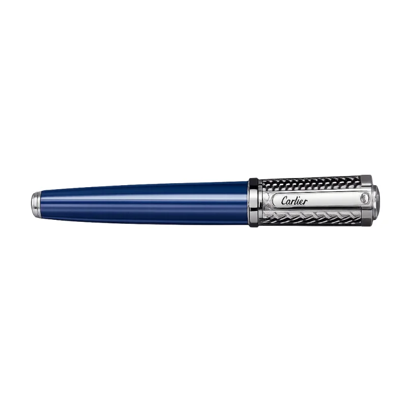 قلم Santos-Dumont Ballpoint Pen باللون الأزرق مع غطاء Platinum محفور | تصميم فاخر كلاسيكي | باقر ستور العراق