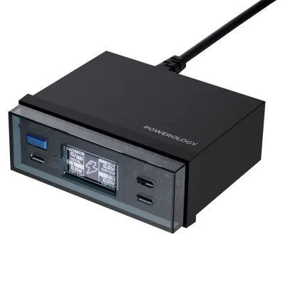 محول ومنصة شحن باورولوجي پاور هاب بقوة 65 واط بـ 3 منافذ USB-C ومنفذ USB-A - أسود