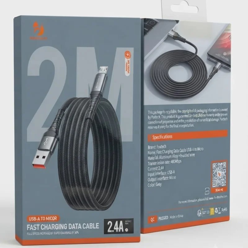 كيبل شحن ونقل بيانات سريع فكس تك من نوع USB-A إلى Micro