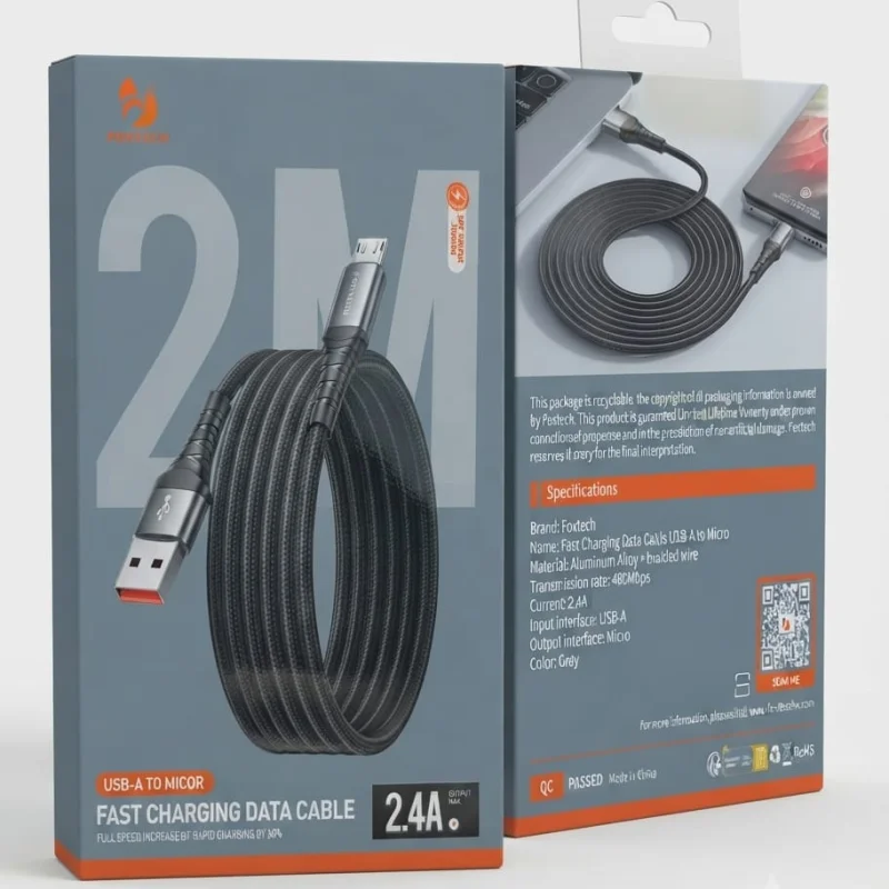 كيبل شحن ونقل بيانات سريع فكس تك من نوع USB-A إلى Micro