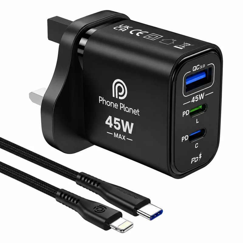 شاحن حائط PHONE PLANET 45W السريع مع منفذي USB-C وUSB-A